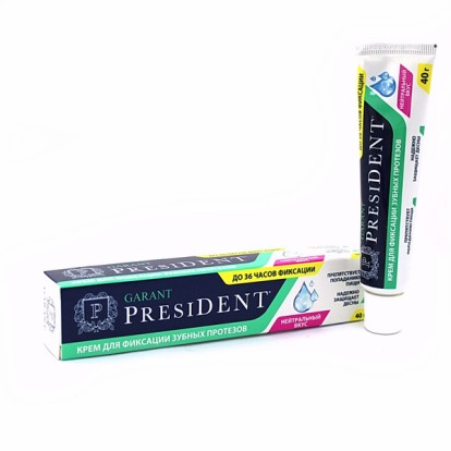 Крем для фиксации зубных протезов PRESIDENT Garant, нейтральный вкус, 40г, Betafarma S.p.A., Италия